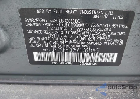 2010 Subaru Forester 2.5X Premium from USA, damaged, VIN JF2SH6CC5AH761086